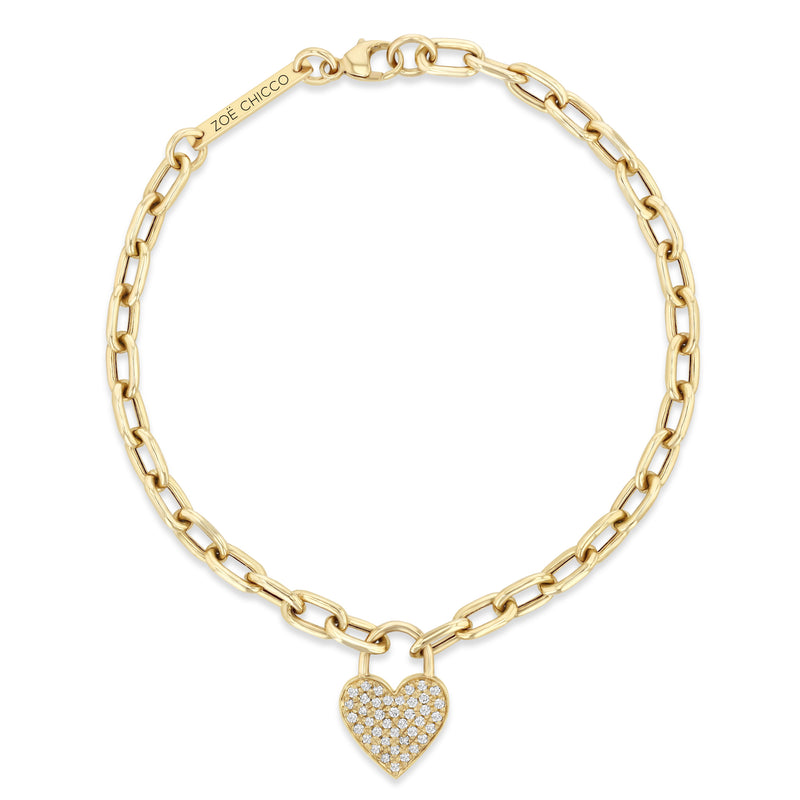 Zoe Chicco 14kt Gold Pavé Diamond Heart Padlock Bracelet – ZOË CHICCO