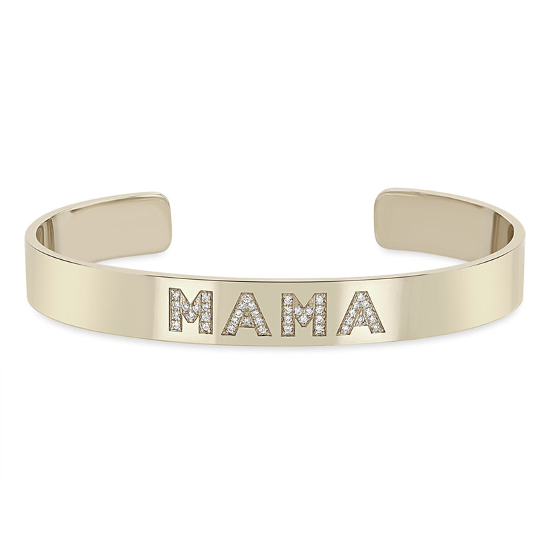 Zoë Chicco 14k Gold Personalized Diamond Letters Wide Cuff Bracelet customized with "MAMA"