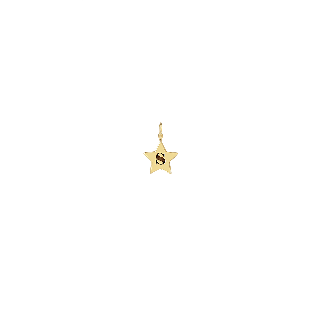 Zoe Chicco 14k gold star-shaped pendant with the letter 'S' engraved in the center 