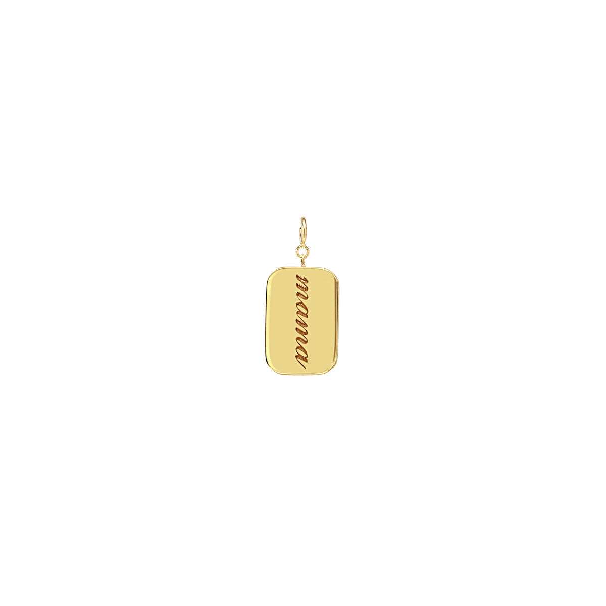 Zoe Chicco 14k gold rectangular pendant with engraved text on a white background