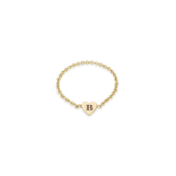 Zoë Chicco 14k Gold Initial Heart Chain Ring engraved with the letter B