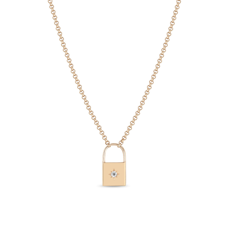 Zoe Chicco 14k Rose Gold Star Set Diamond Padlock Necklace