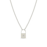 Zoe Chicco 14k White Gold Star Set Diamond Padlock Necklace