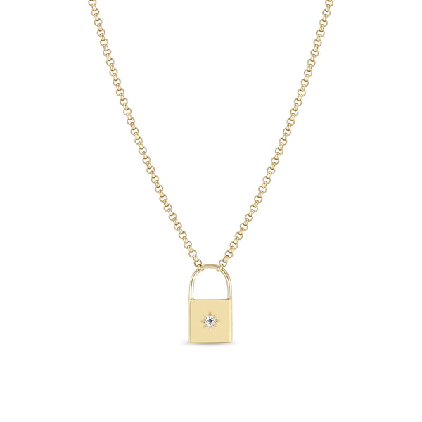 Zoe Chicco 14k Yellow Gold Star Set Diamond Padlock Necklace