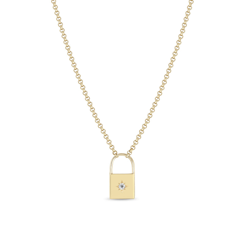 Zoe Chicco 14k Yellow Gold Star Set Diamond Padlock Necklace