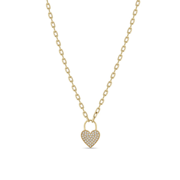 Zoë Chicco 14k Gold Pavé Diamond Heart Padlock Square Oval Link Necklace