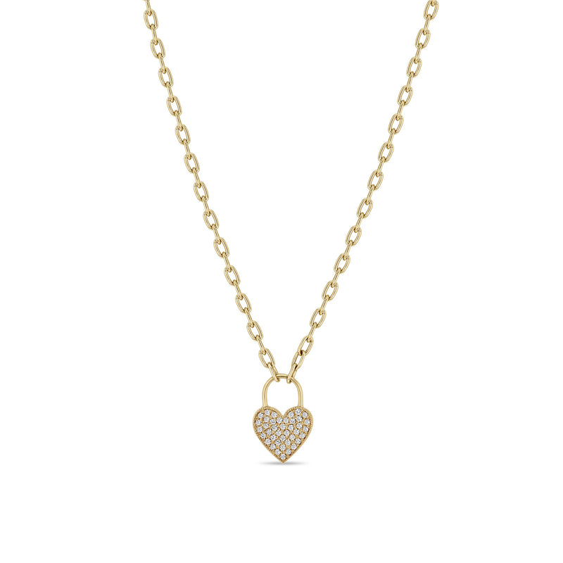 Zoë Chicco 14k Gold Pavé Diamond Heart Padlock Square Oval Link Necklace