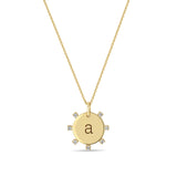 14k Medium Engraved Initial Disc with Prong Diamonds Necklace