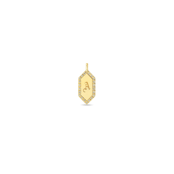 Zoë Chicco 14k Gold Initial Elongated Hexagon Diamond Border Charm Pendant