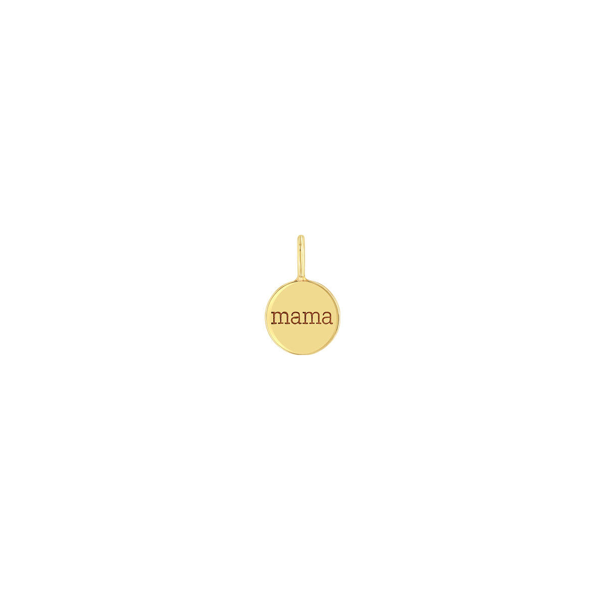 Zoe Chicco 14k gold pendant charm with 'mama' engraving on a white background