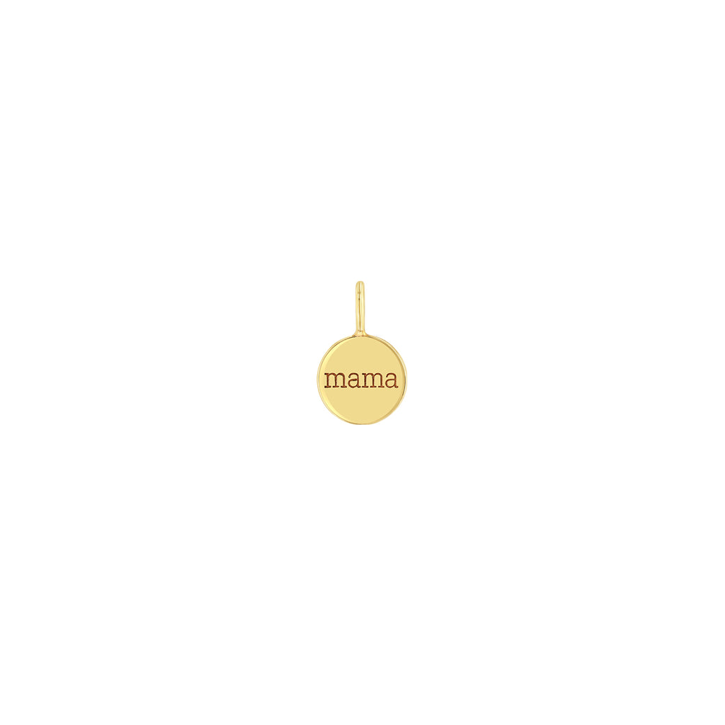 Zoe Chicco 14k gold pendant charm with 'mama' engraving on a white background