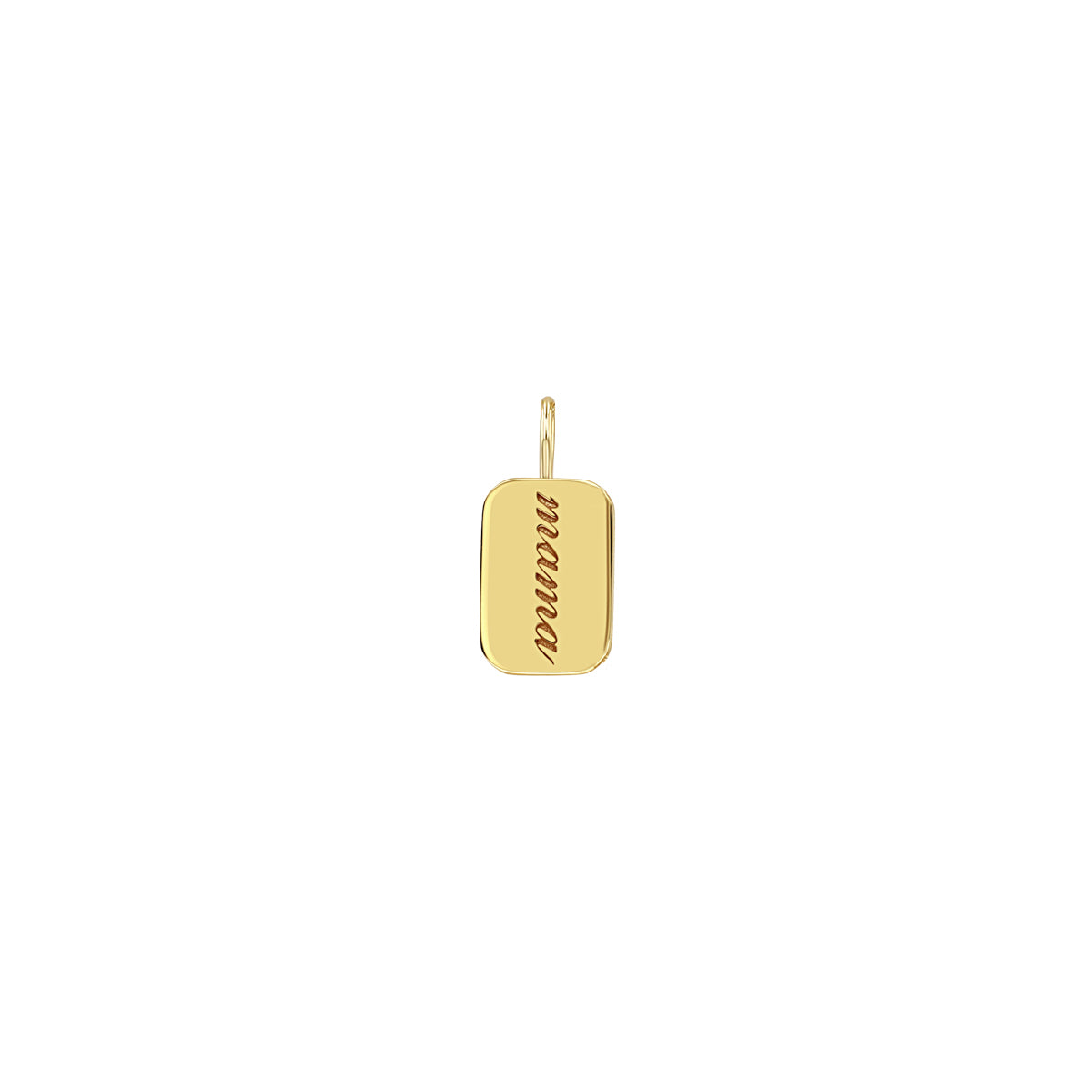 Zoe Chicco 14k gold rectangular pendant with 'mama' engraved on a white background
