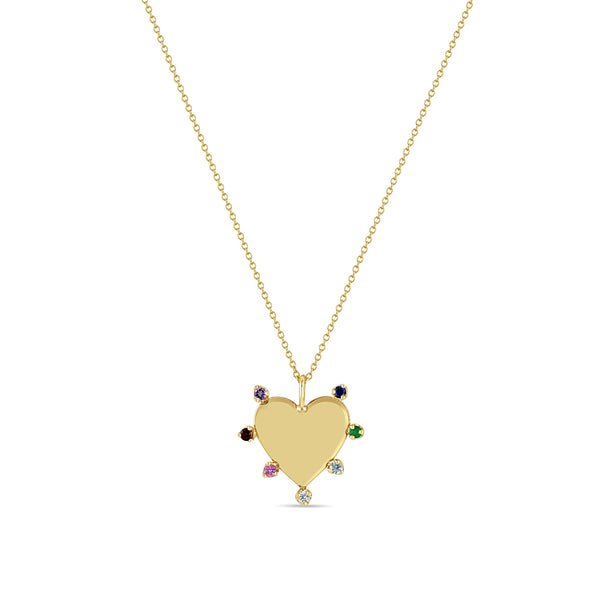 Zoë Chicco 14k Gold 7 Rainbow Gemstones Heart Pendant Necklace