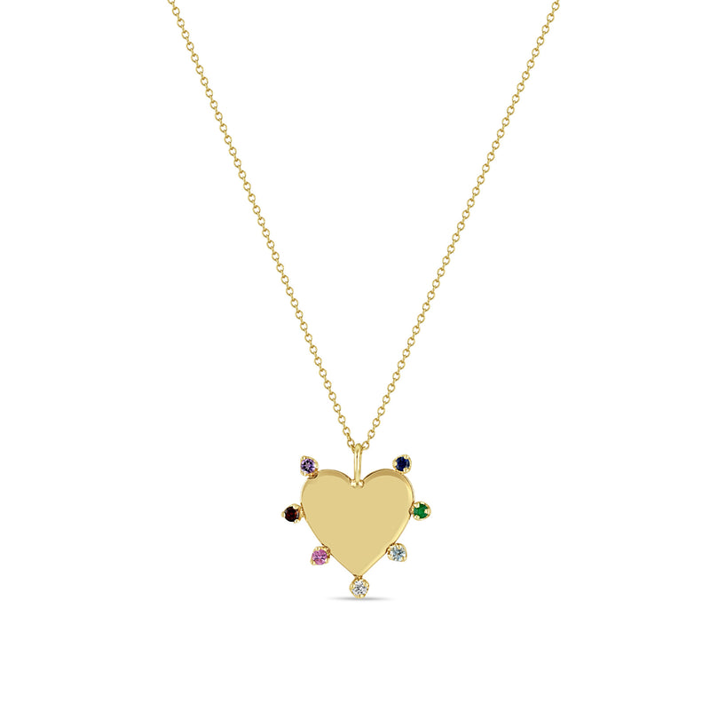 Zoë Chicco 14k Gold 7 Rainbow Gemstones Heart Pendant Necklace