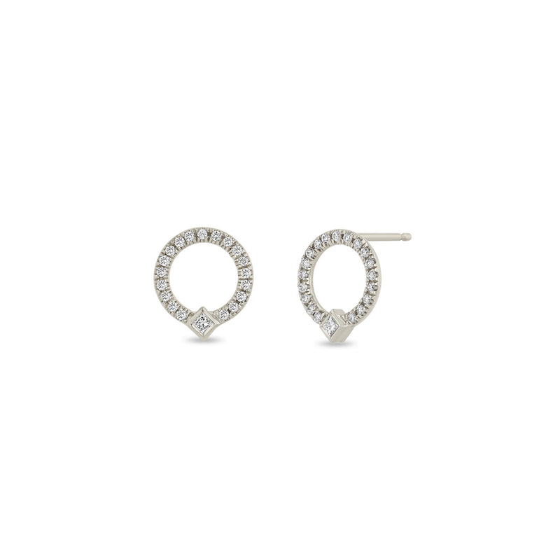 Zoë Chicco 14k Gold Princess Diamond & Diamond Circle Stud Earrings