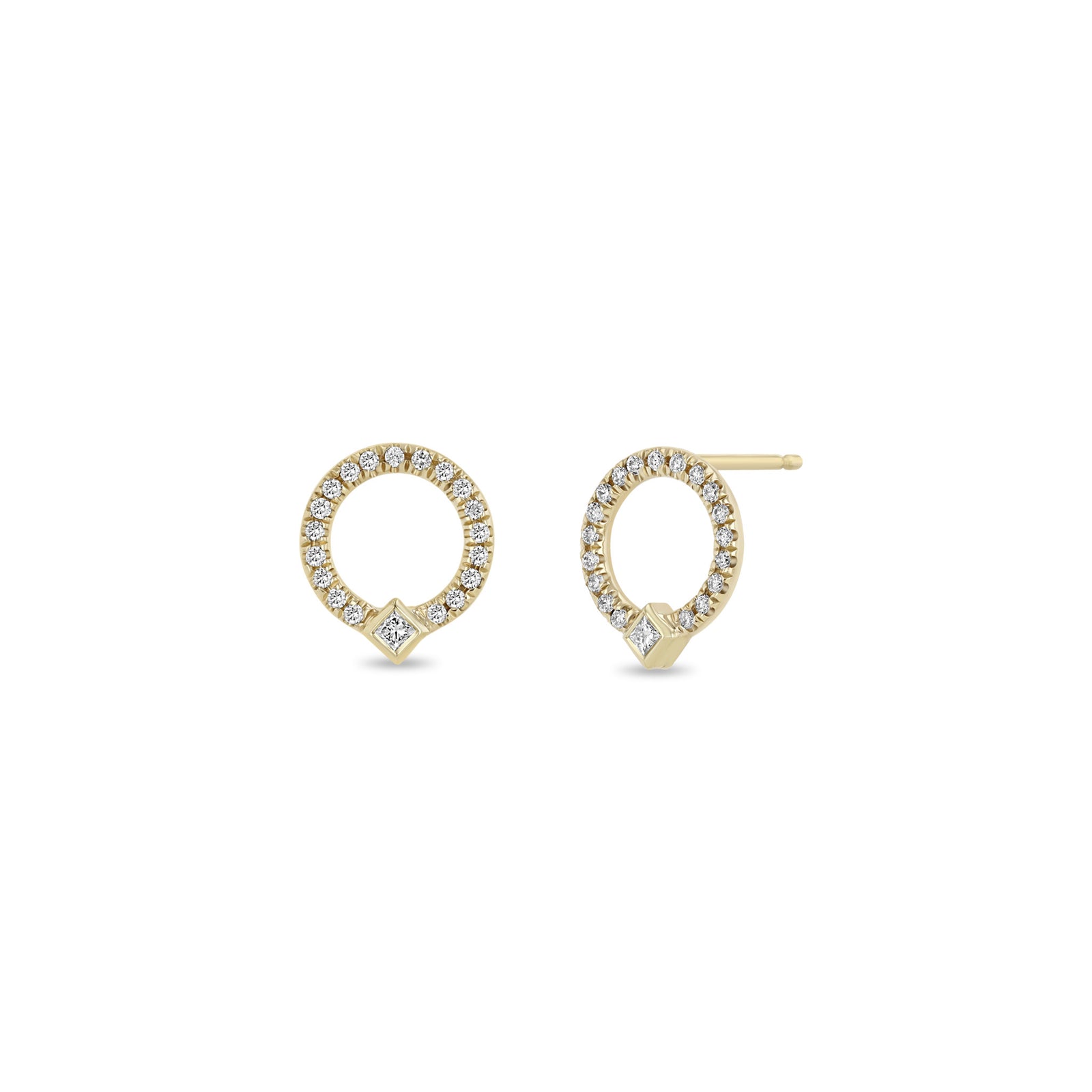 Zoe Chicco 14K Gold Princess Diamond Diamond Circle Stud Earrings 14K Yellow Gold Pair