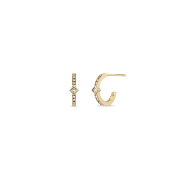 Zoë Chicco 14k Gold Princess Diamond & Diamond Bar Huggie Hoop Earrings