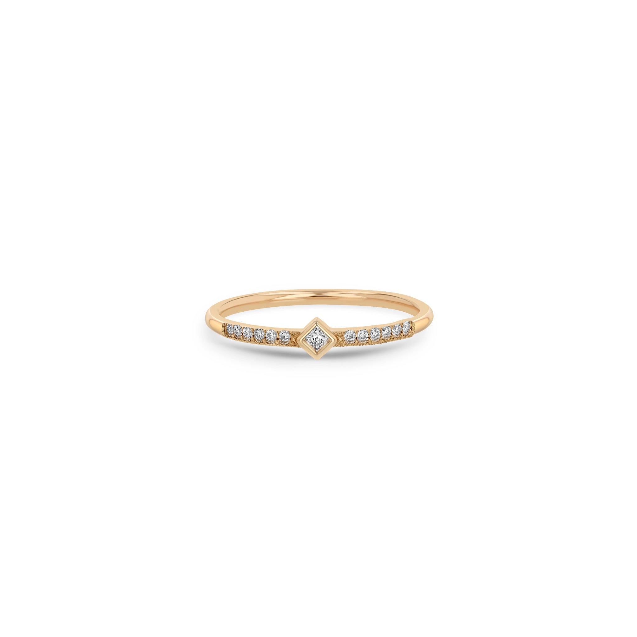 Zoë Chicco 14k Gold Princess Diamond with Demi Pavé Band Ring