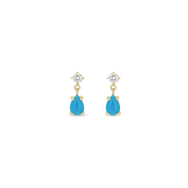 Zoë Chicco 14k Gold Pear Turquoise & Prong Diamond Drop Earrings