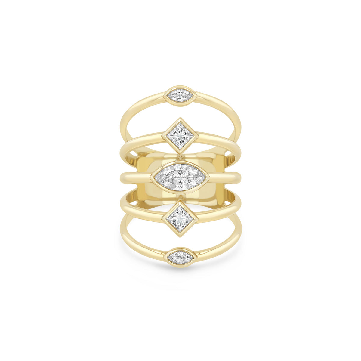 Zoe Chicco 14k gold ring with multiple bands with diamond accents on a white background
