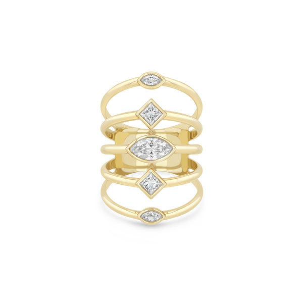 Zoe Chicco 14k gold ring with multiple bands with diamond accents on a white background