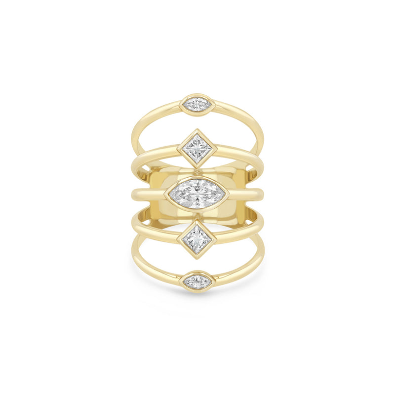 Zoe Chicco 14k gold ring with multiple bands with diamond accents on a white background