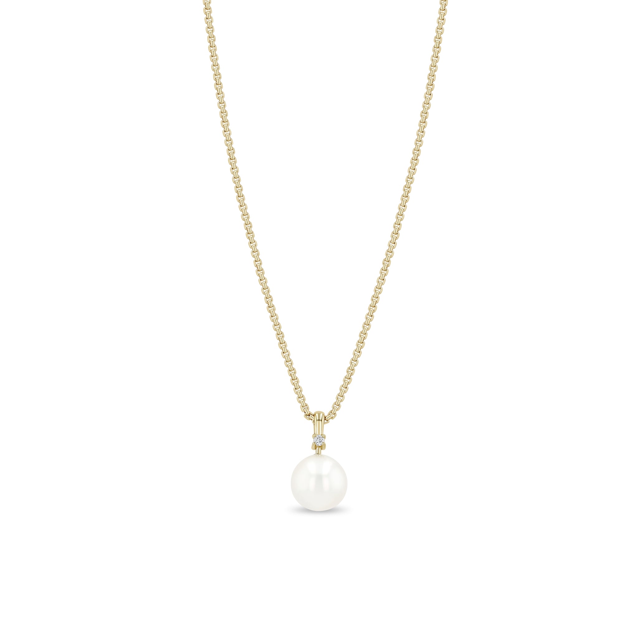 Zoë Chicco 14k Gold Pearl & Diamond Bail Pendant Box Chain Necklace