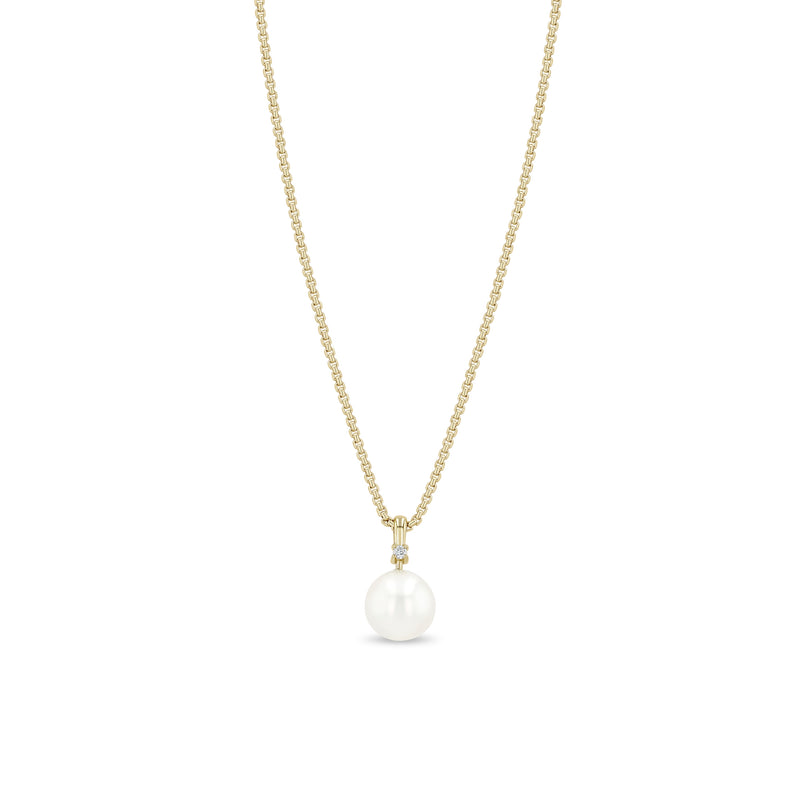 Zoë Chicco 14k Gold Pearl & Diamond Bail Pendant Box Chain Necklace