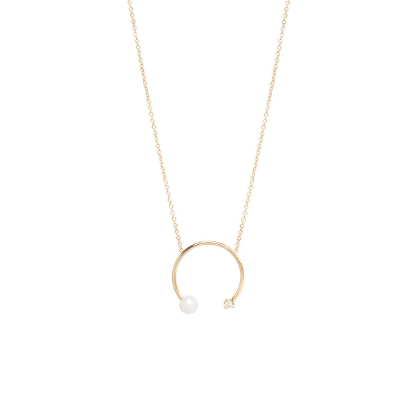 14k open circle pearl & white diamond necklace - SALE