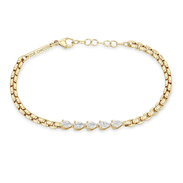 Zoë Chicco 14k Gold 5 Linked Pear Diamond Box Chain Bracelet