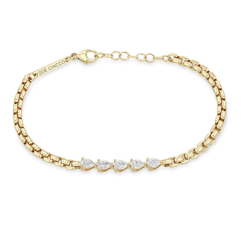 Zoë Chicco 14k Gold 5 Linked Pear Diamond Box Chain Bracelet