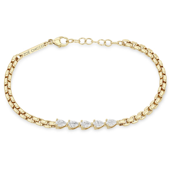 Zoë Chicco 14k Gold 5 Linked Pear Diamond Box Chain Bracelet