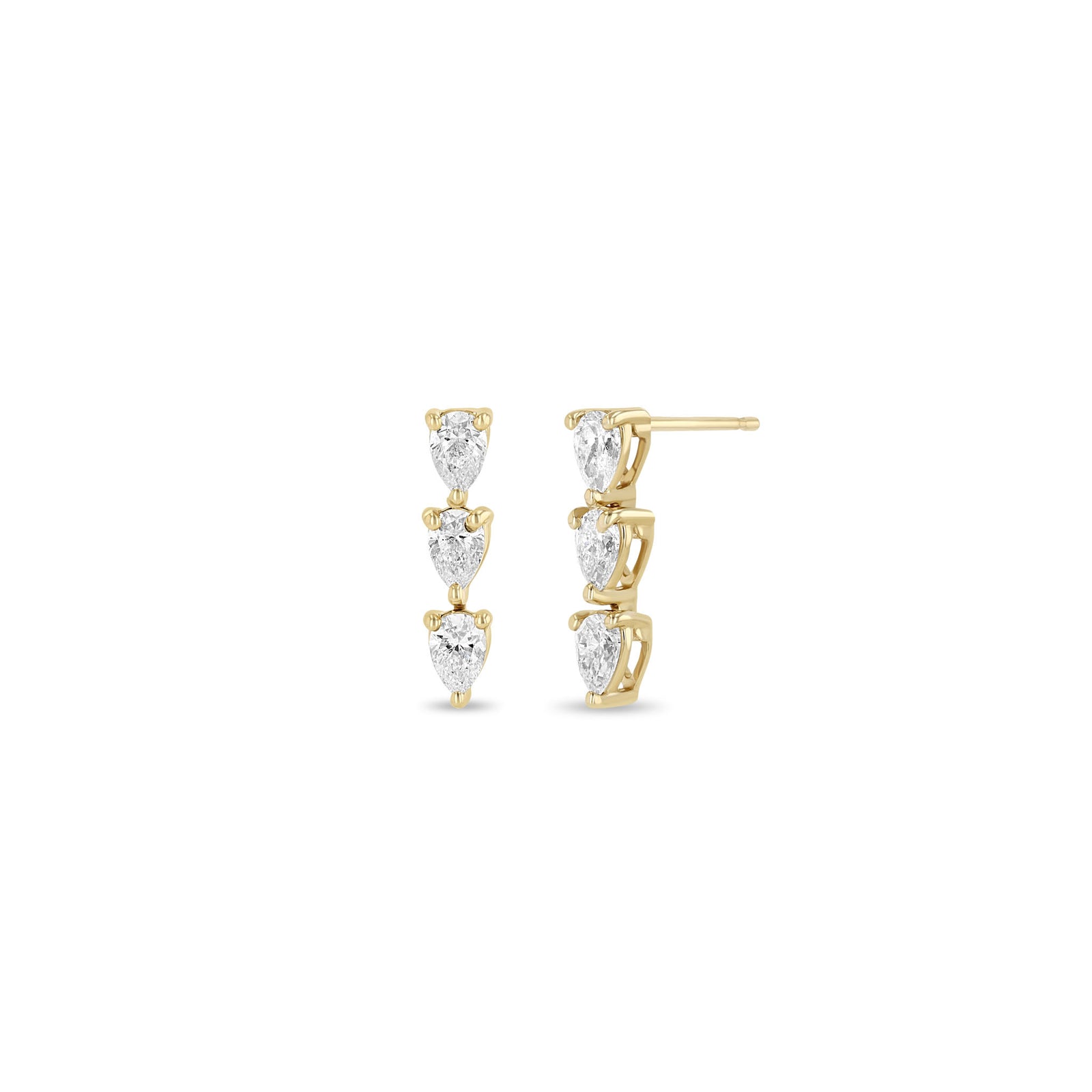 Zoë Chicco 14k Gold 3 Linked Pear Diamond Drop Earrings – ZOË CHICCO