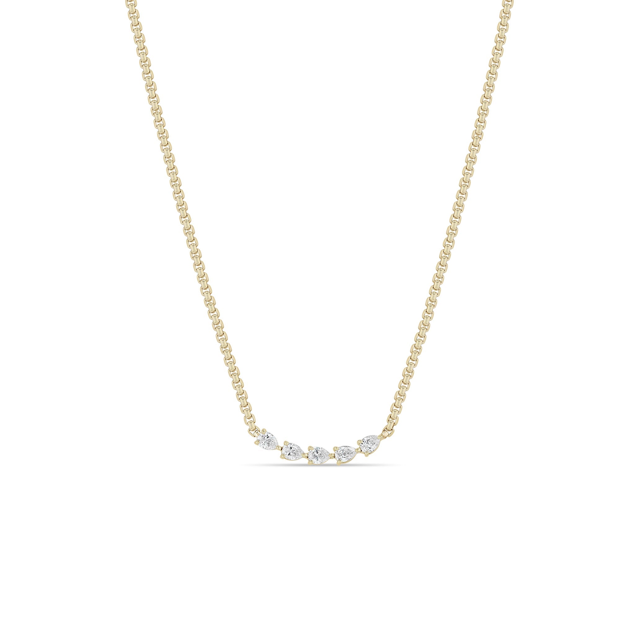 14k 5 Pear Diamond Small Box Chain Necklace