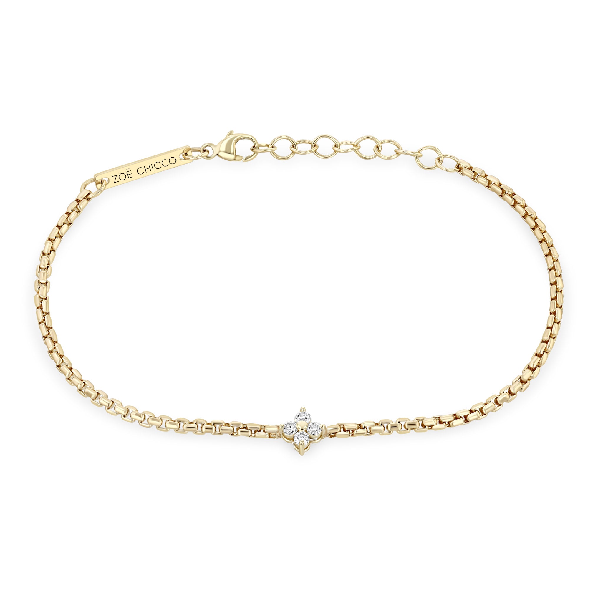 Zoë Chicco 14k Gold Prong Diamond Quad Box Chain Bracelet
