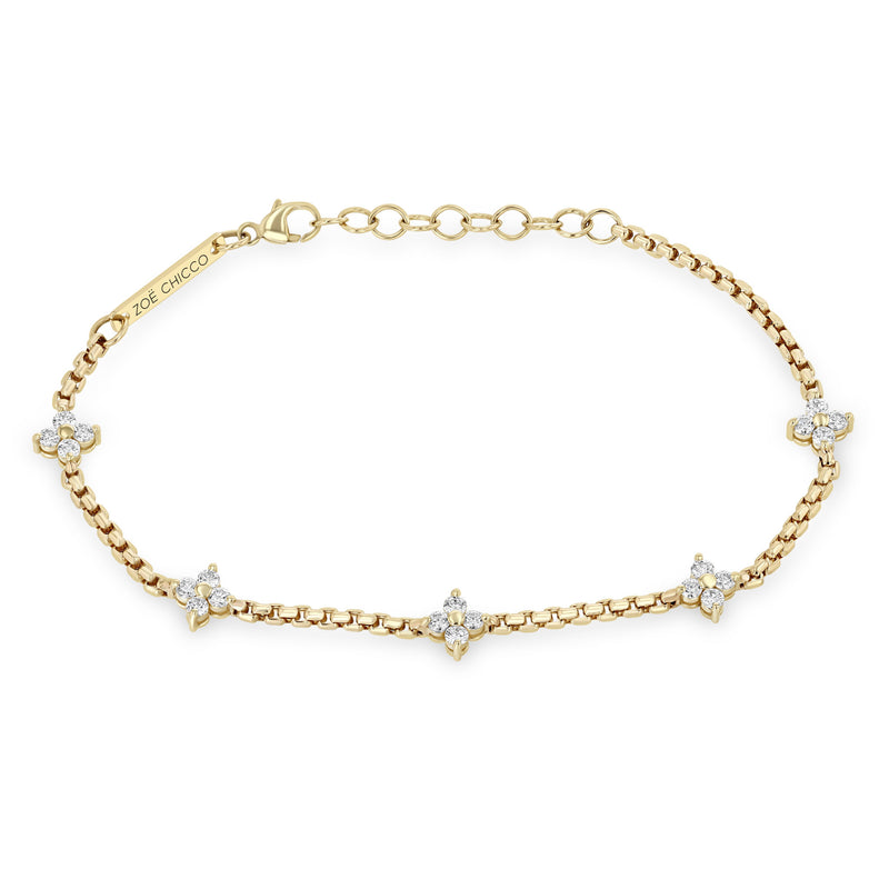 Zoë Chicco 14k Gold 5 Prong Diamond Quad Station Box Chain Bracelet