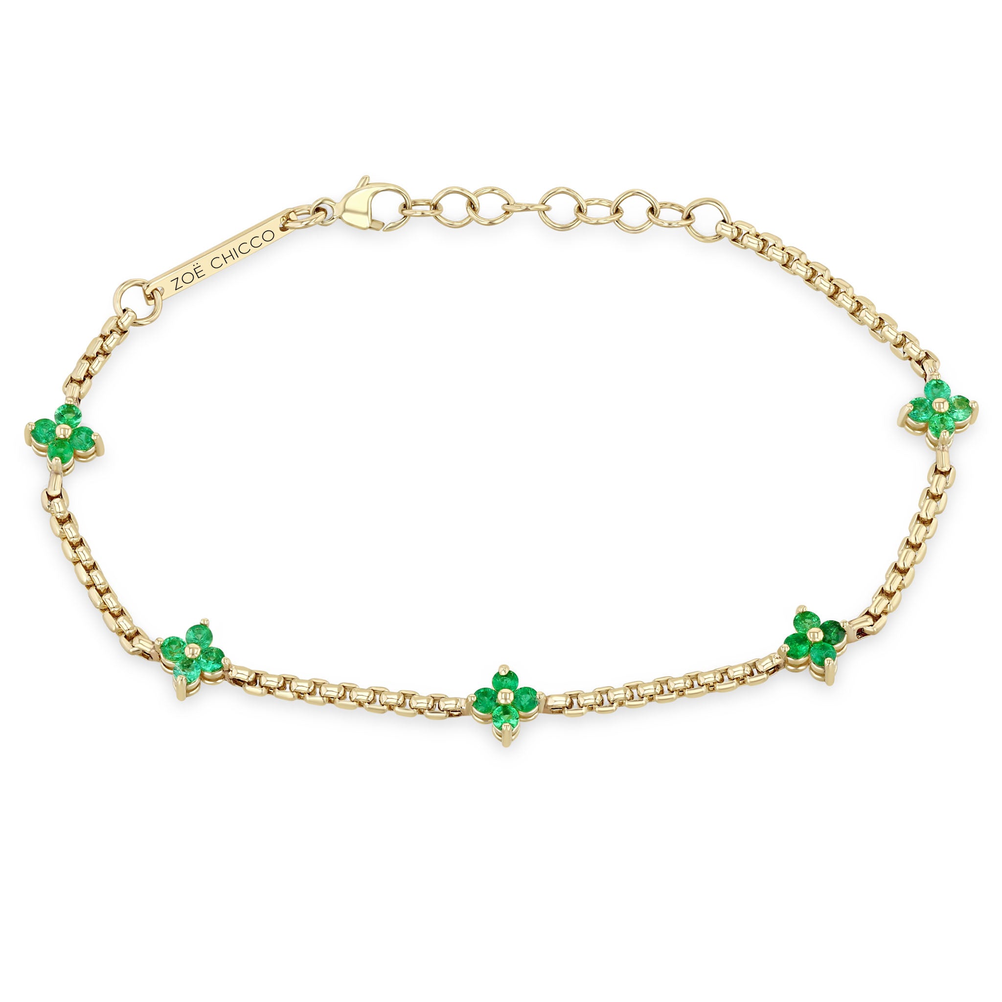 Zoë Chicco 14k Gold Prong Emerald Quad Station Box Chain Bracelet