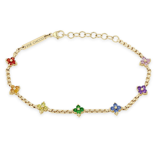 Zoë Chicco 14k Gold Rainbow Sapphire Quad Station Box Chain Bracelet