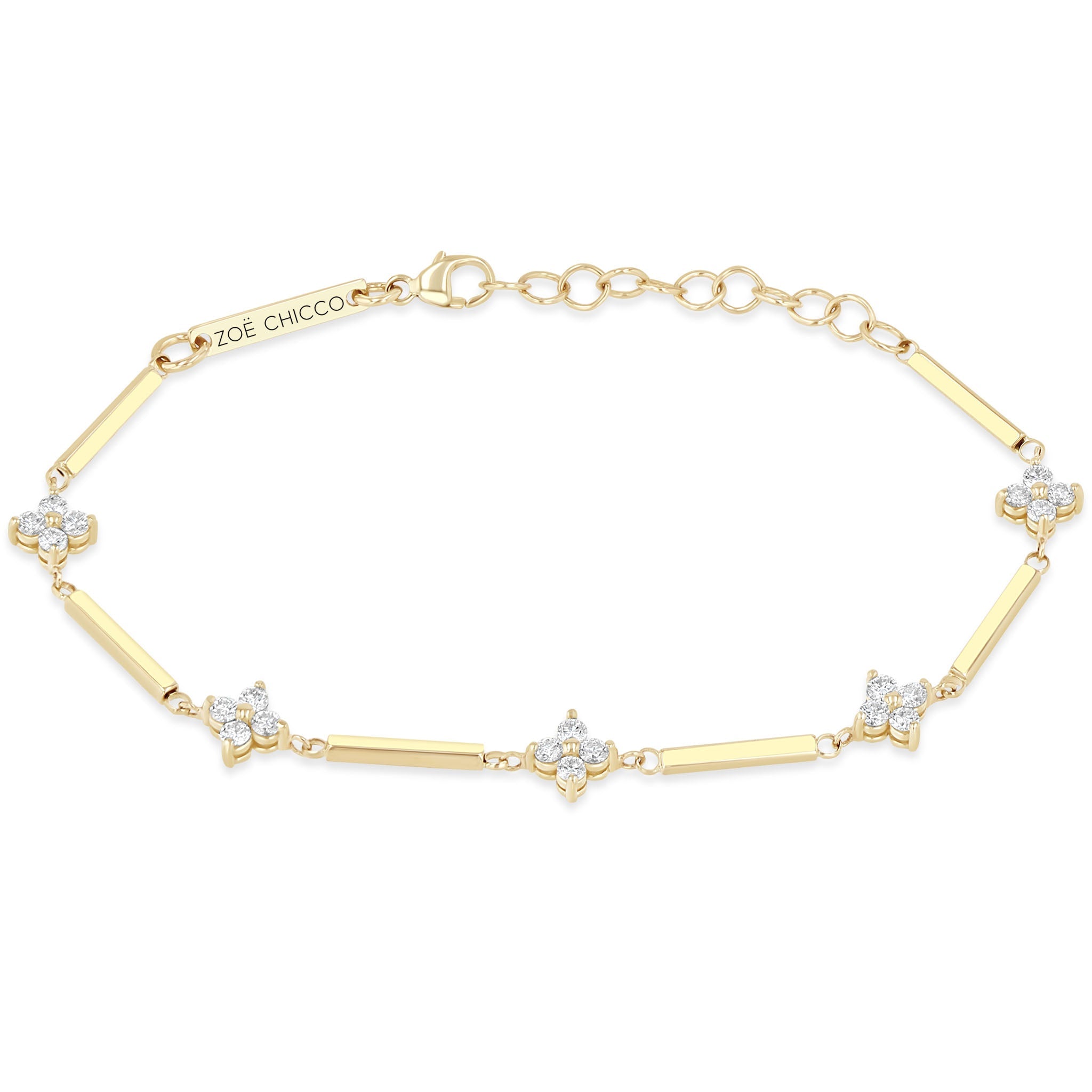 Zoe Chicco 14k gold bar and diamond bracelet on white background
