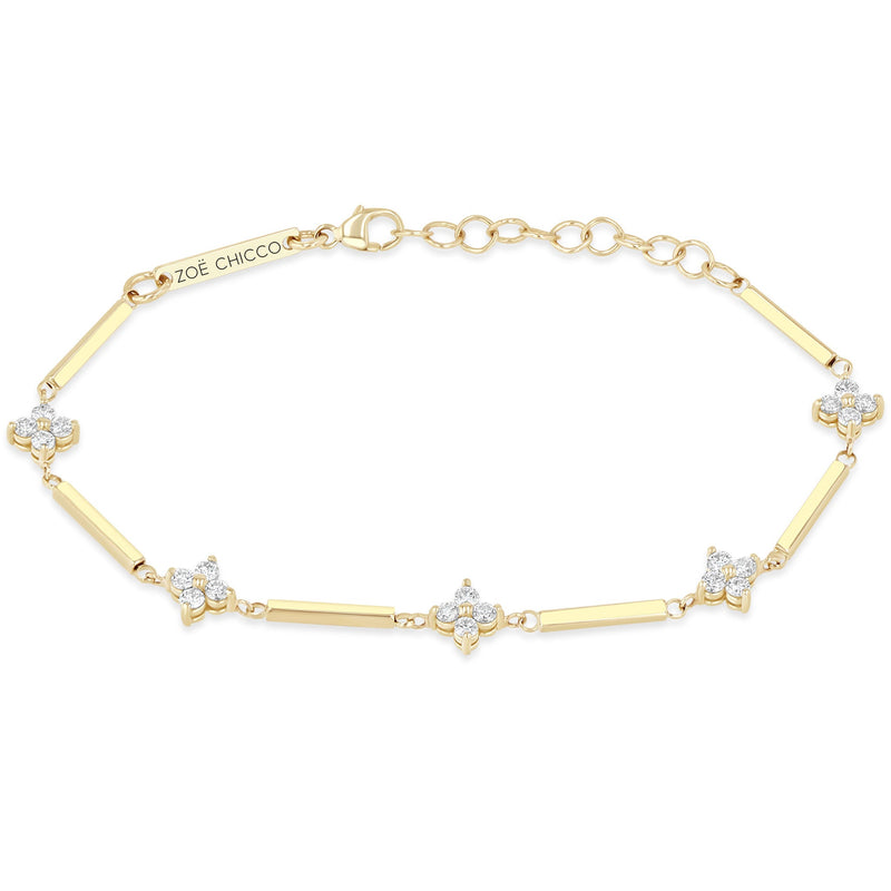 14k Prong Diamond Quad Station Linked Bar Bracelet