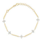 14k Prong Diamond Quad Station Linked Bar Bracelet