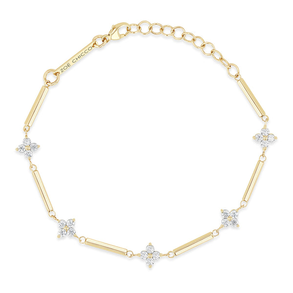 14k Prong Diamond Quad Station Linked Bar Bracelet