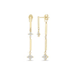 14k Mixed Prong Diamond Quad & Linked Bar Double Drop Earrings