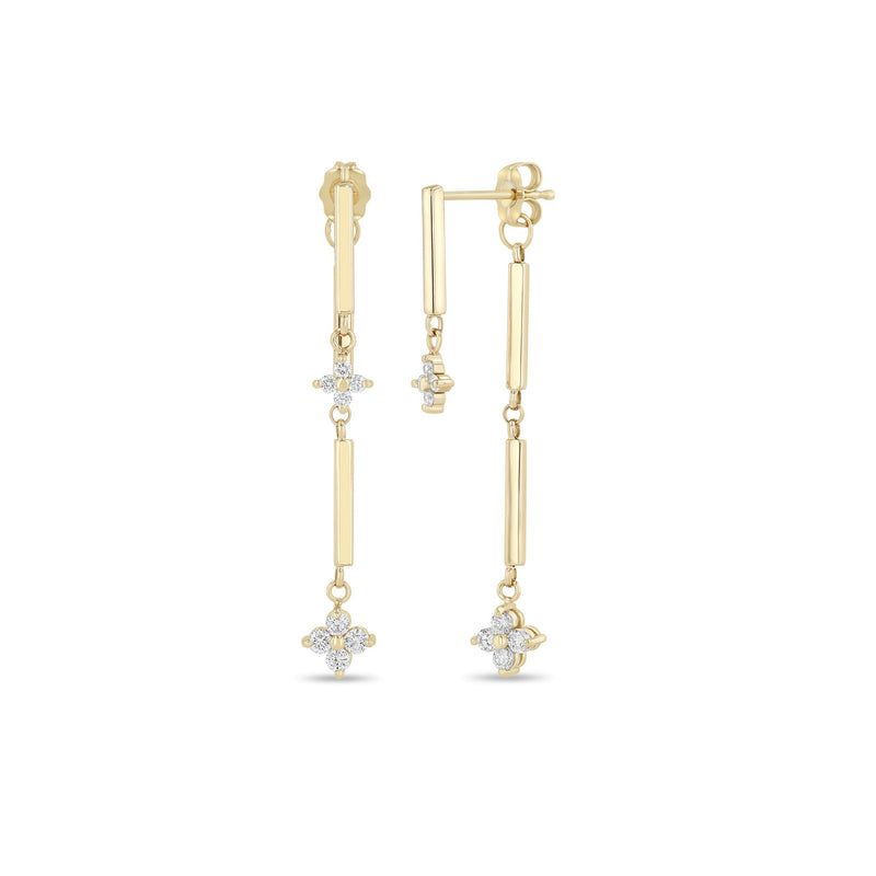 14k Mixed Prong Diamond Quad & Linked Bar Double Drop Earrings