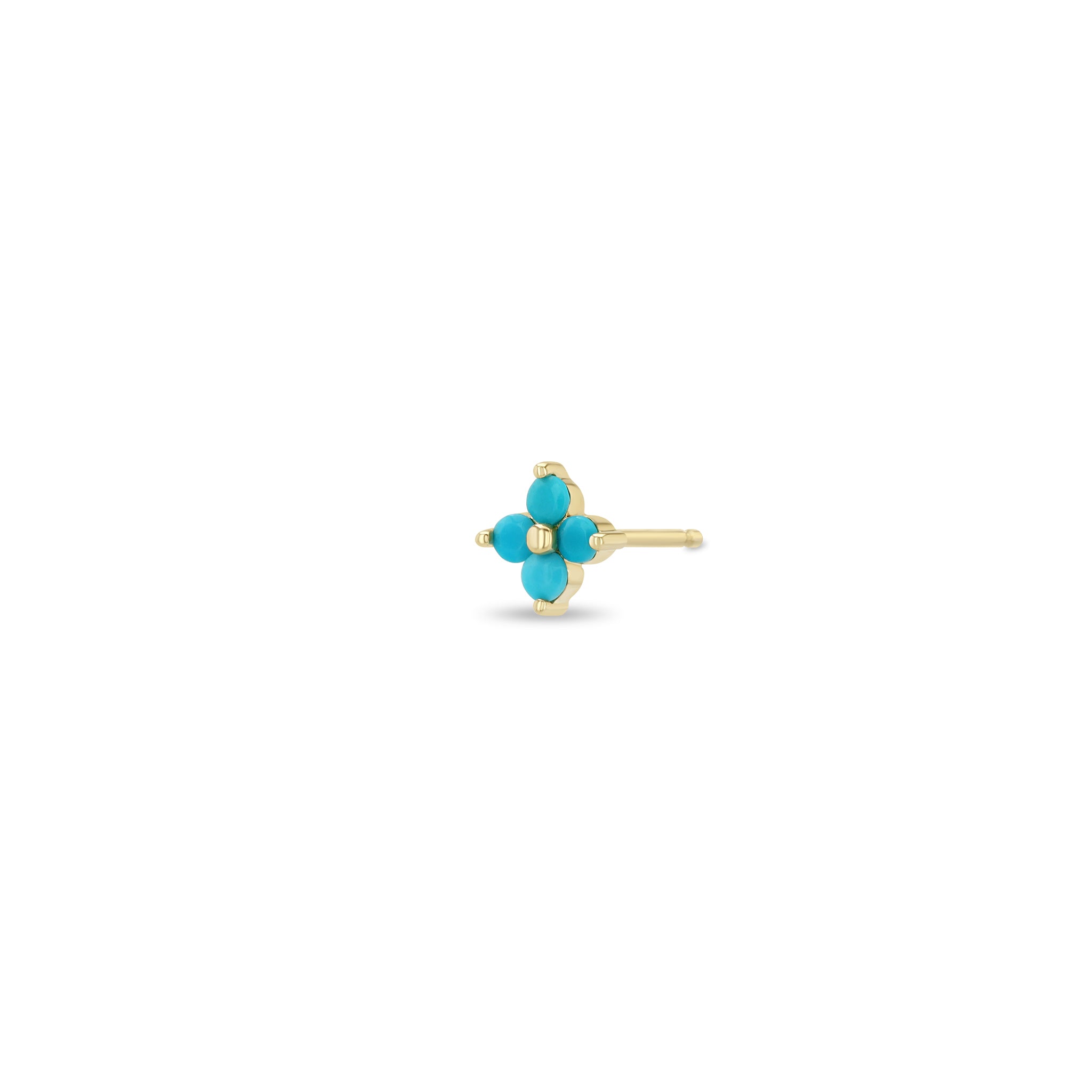 Zoe Chicco 14k gold prong-set turquoise quad stud earring on a white background