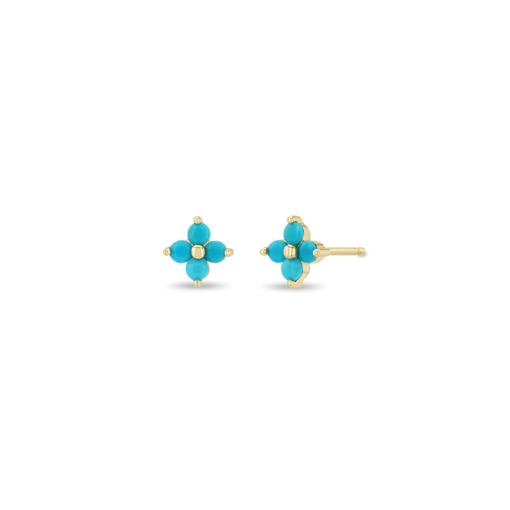 Zoe Chicco 14k gold prong-set turquoise quad stud earrings on a white background