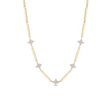 14k Gold Linked Bar & 5 Prong Diamond Quad Necklace