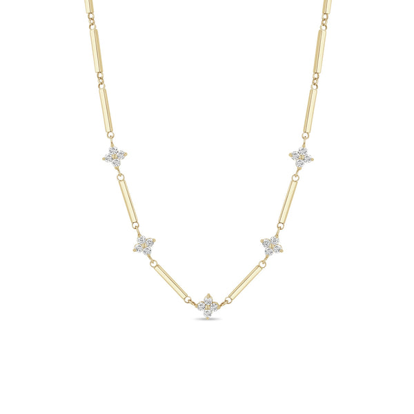 14k Gold Linked Bar & 5 Prong Diamond Quad Necklace