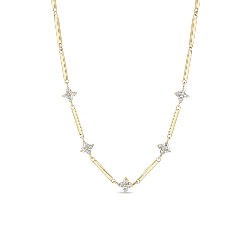 14k Gold Linked Bar & 5 Prong Diamond Quad Necklace