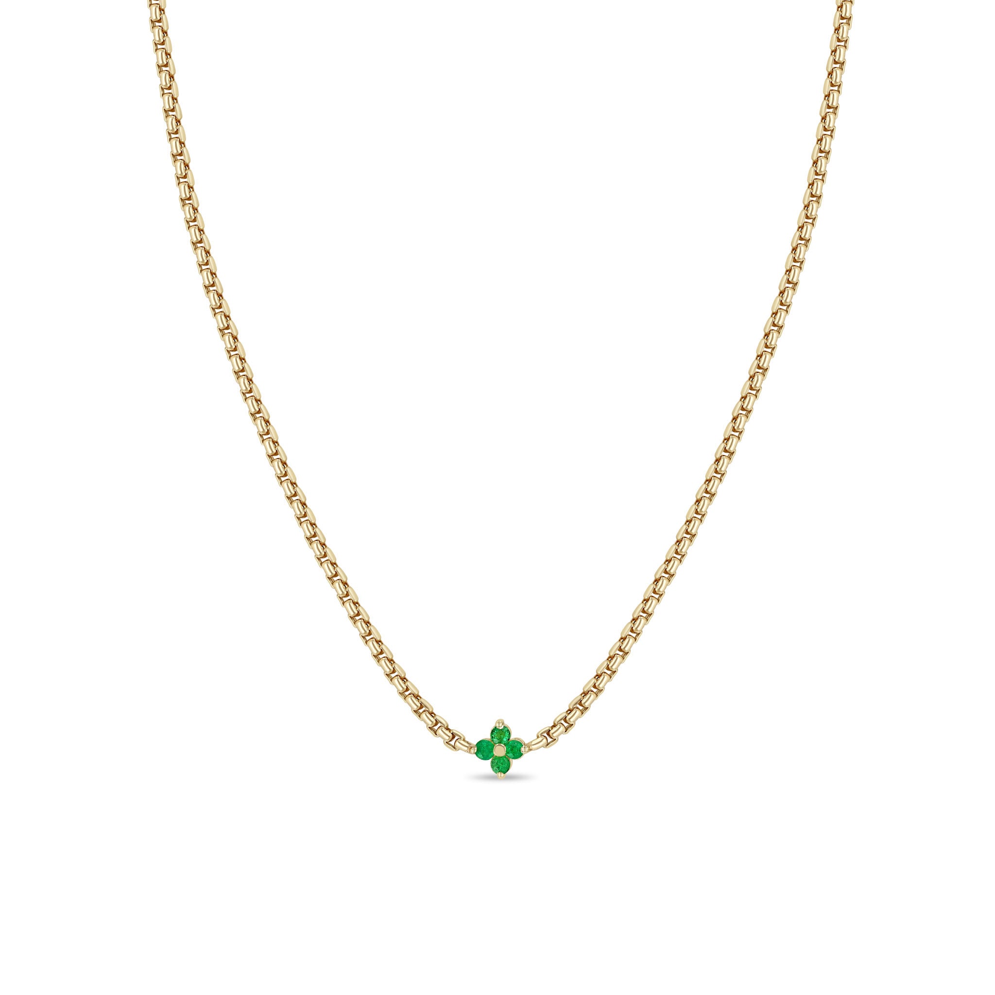 Zoë Chicco 14k Gold Prong Emerald Quad Box Chain Necklace